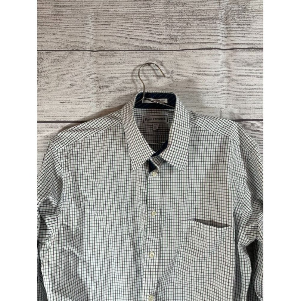 Paul Frederick Men's 16/32 Blue/Green/White Button Down Long Sleeve Dress Shirt